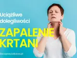Kobieta z bólem gardła i chrypką, cierpi na zapalenie krtani.