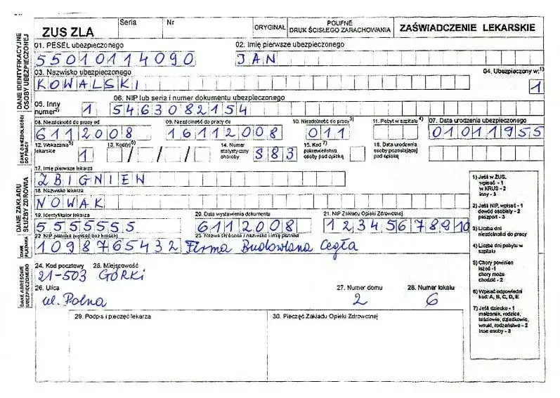 Lekarz medycyny pracy wystawiający zwolnienie lekarskie